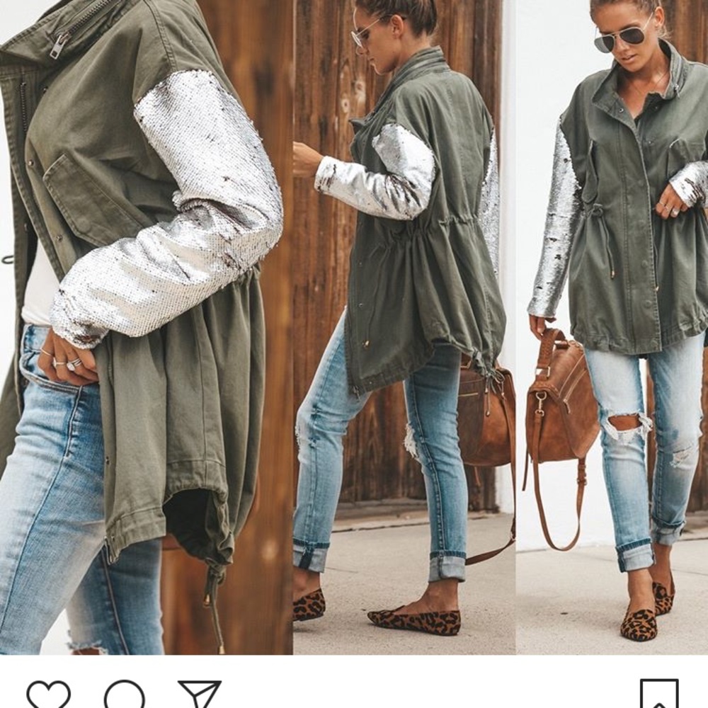 NWT Utility Jacket W/flip sequins arm